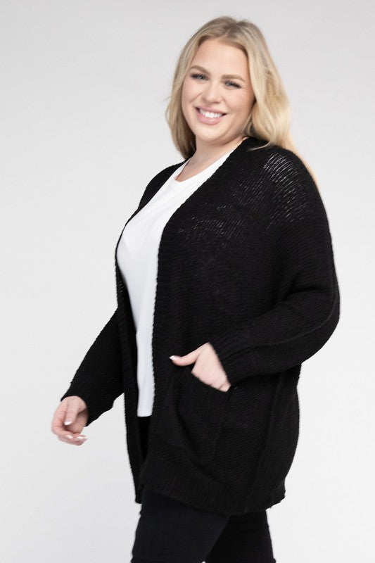 Plus Size Ribbed Knit Open Front Cardigan king-general-store-5710.myshopify.com