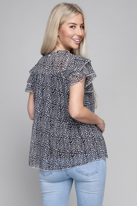 Tiered Chiffon Short Sleeve Blouse