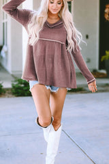 V-Neck Dropped Shoulder Long Sleeve T-Shirt