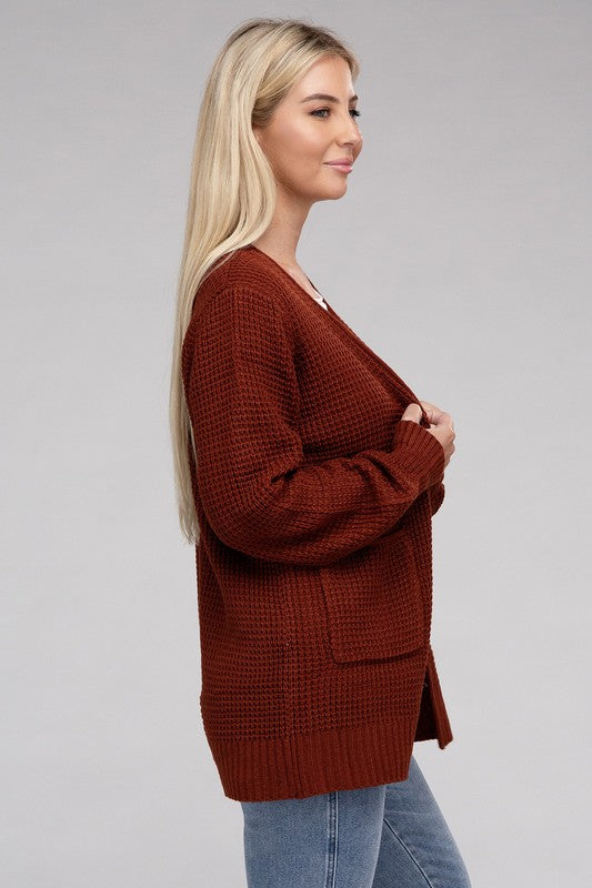 Low Gauge Waffle Open Cardigan Sweater king-general-store-5710.myshopify.com