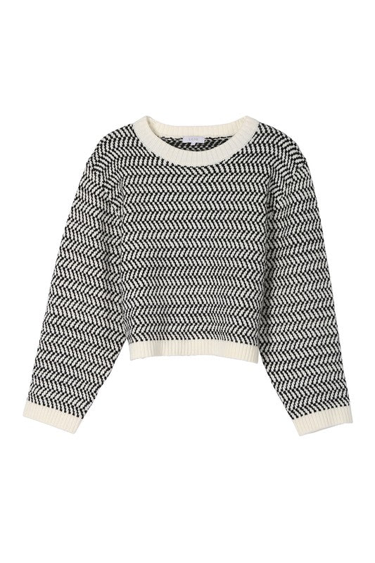 Herringbone Pattern Crew Neck Sweater king-general-store-5710.myshopify.com