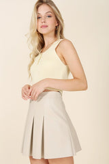 Ivory Vegan Leather Pleated Mini Skirt king-general-store-5710.myshopify.com