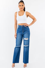 American Bazi High Waist Distressed Wide Leg Jeans