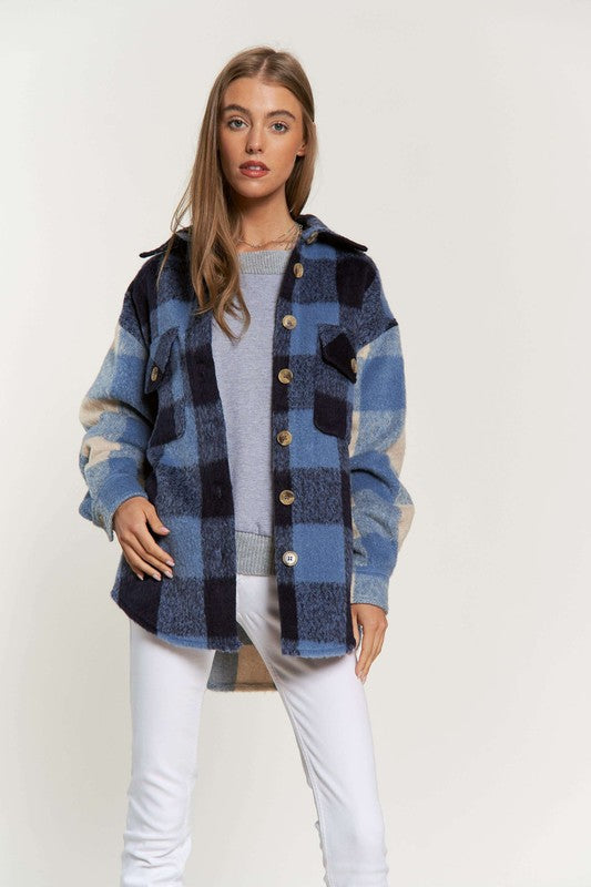 Plaid Chest Pocket Detail Shacket king-general-store-5710.myshopify.com