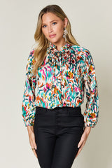 Double Take Full Size Printed Button Up Long Sleeve Shirt