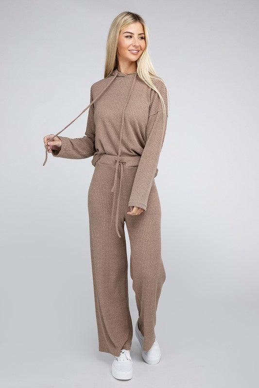 Hooded Textured Top and Pants Set