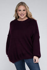 Plus Oversized Round Neck Raw Seam Melange Sweater king-general-store-5710.myshopify.com