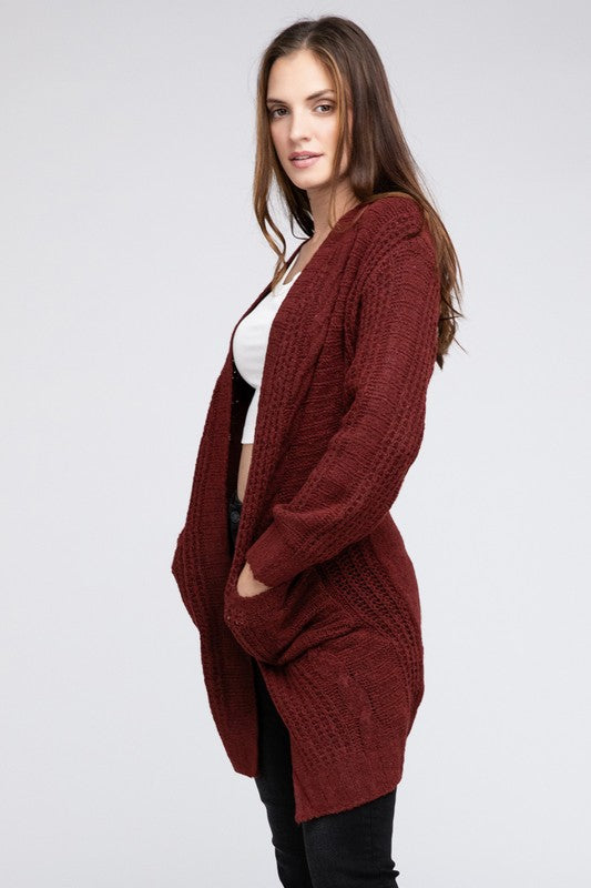 Twist Knitted Open Front Cardigan With Pockets king-general-store-5710.myshopify.com