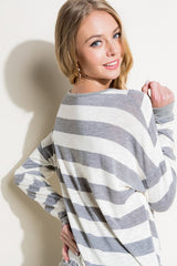 HACCI SLUB STRIPE V NECK TOP