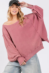 SAGE + FIG Mineral Wash Side Slit Oversized Sweatshirt