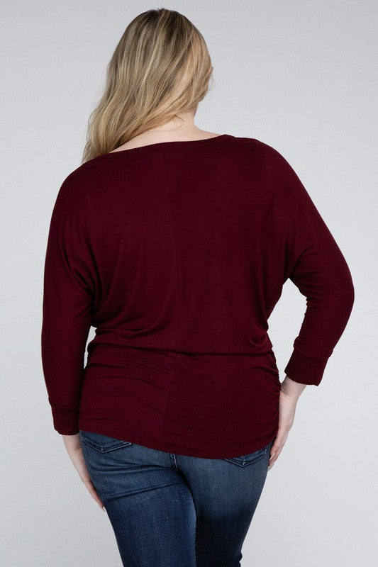 Plus Luxe Rayon Boat Neck 3/4 Sleeve Top king-general-store-5710.myshopify.com