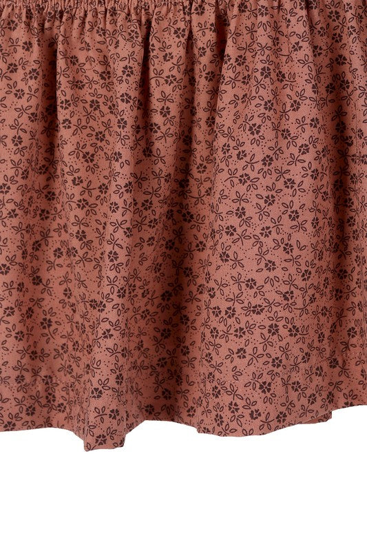 Brown Floral Smocked Skirt king-general-store-5710.myshopify.com