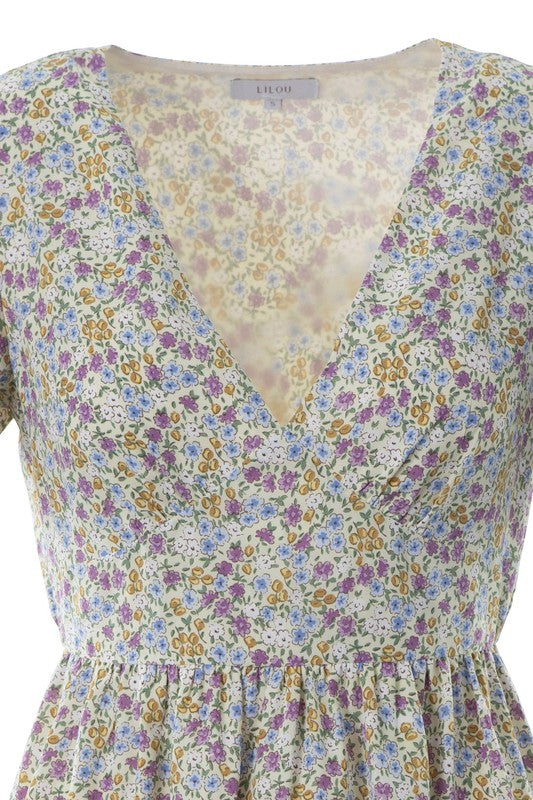 Yellow Violet Floral V-Neck Dress king-general-store-5710.myshopify.com