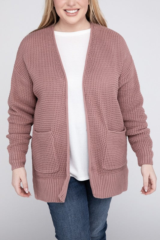 Plus Low Gauge Waffle Open Cardigan Sweater king-general-store-5710.myshopify.com