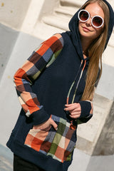 PLAID MIXED HOODIE SWEATSHIRT