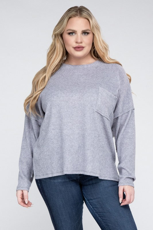 Plus Ribbed Brushed Melange Hacci Sweater king-general-store-5710.myshopify.com