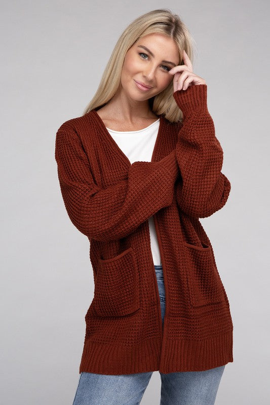 Low Gauge Waffle Open Cardigan Sweater king-general-store-5710.myshopify.com