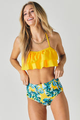 Solid Ruffle Top And Printed Bottom Swimsuit king-general-store-5710.myshopify.com