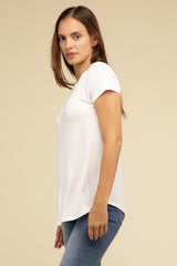 Flowy Round Hem Rayon Short Sleeve Top