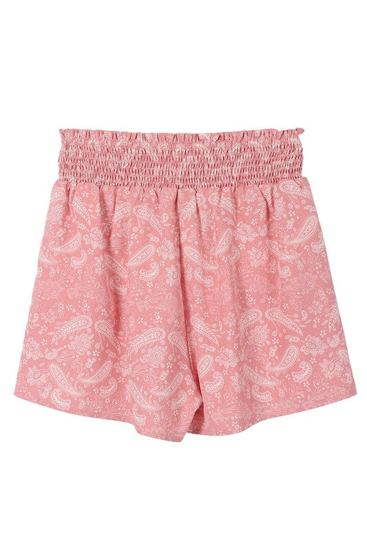 Pink Paisley Shirred Waist Casual Shorts king-general-store-5710.myshopify.com