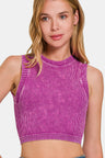 Zenana Washed Ribbed Seamless Crop Tank with Bra Pad