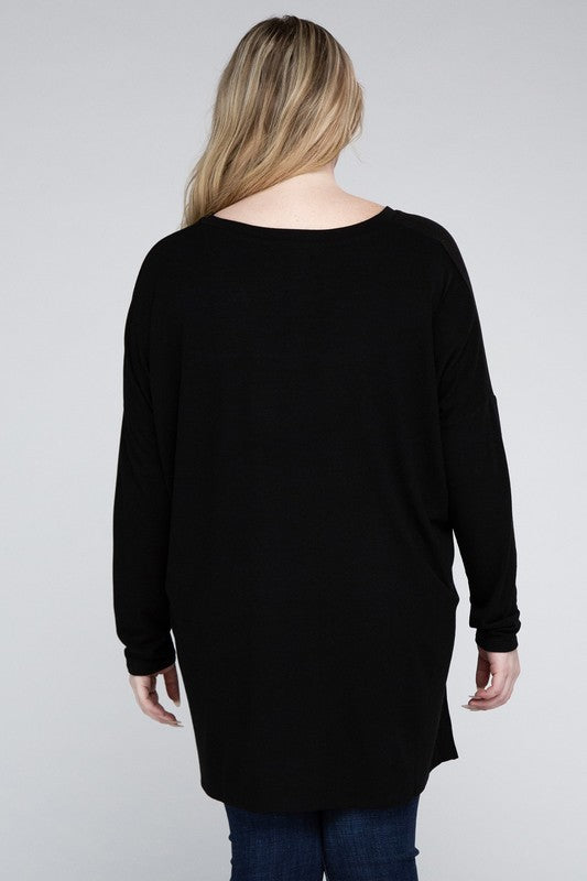 Plus Dolman Sleeve V-Neck Side Slit Hi-Low Hem Top king-general-store-5710.myshopify.com