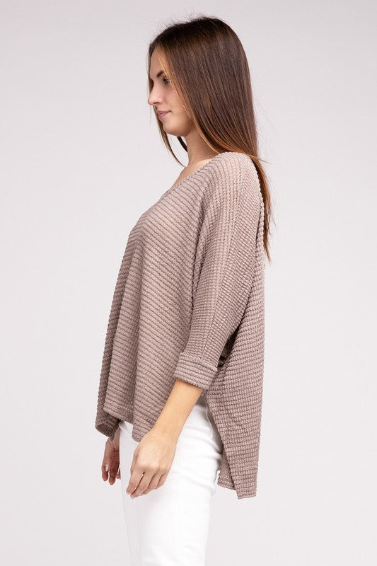 V-Neck Hi-Low Hem Jacquard Sweater king-general-store-5710.myshopify.com