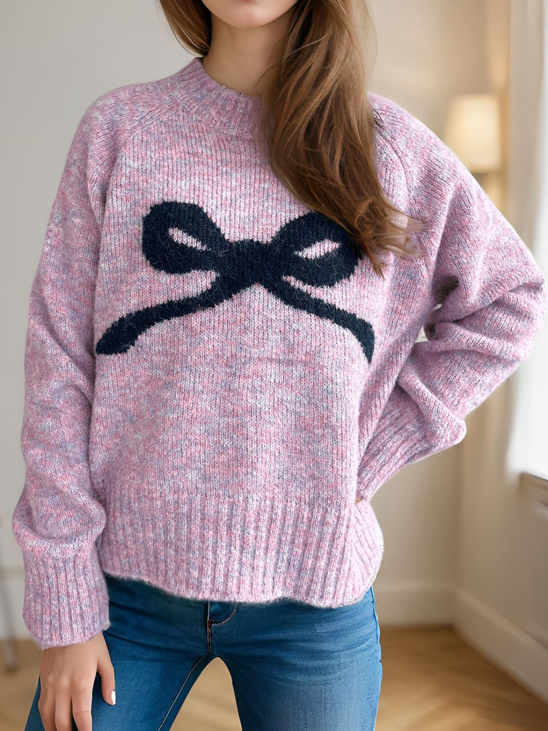 Bow Round Neck Long Sleeve Sweater