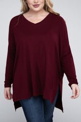 Plus Dolman Sleeve V-Neck Side Slit Hi-Low Hem Top king-general-store-5710.myshopify.com