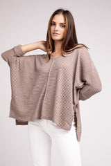 V-Neck Hi-Low Hem Jacquard Sweater king-general-store-5710.myshopify.com