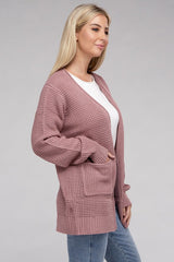 Low Gauge Waffle Open Cardigan Sweater king-general-store-5710.myshopify.com