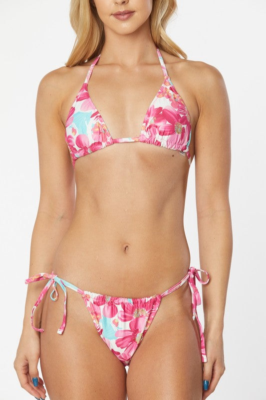 Tropical Print Cheeky Thong Bikini