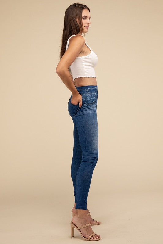 Ankle Length Denim Fitted Leggings