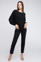 Ribbed Batwing Long Sleeve Boat Neck Sweater king-general-store-5710.myshopify.com