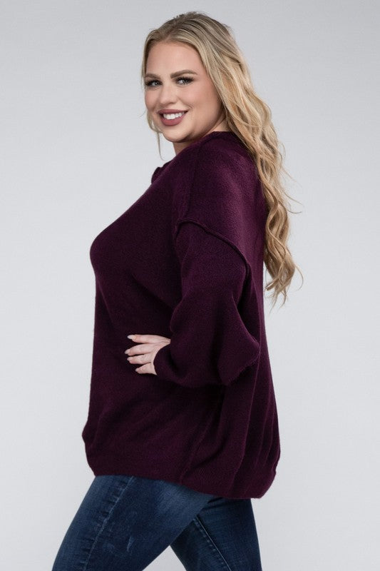 Plus Oversized Round Neck Raw Seam Melange Sweater king-general-store-5710.myshopify.com