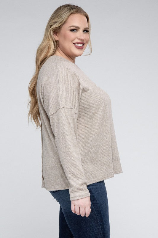 Plus Ribbed Brushed Melange Hacci Sweater king-general-store-5710.myshopify.com