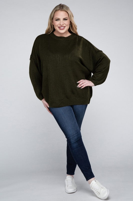 Plus Oversized Round Neck Raw Seam Melange Sweater king-general-store-5710.myshopify.com