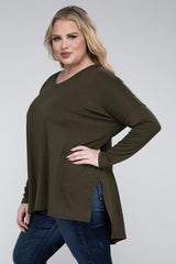 Plus Dolman Sleeve V-Neck Side Slit Hi-Low Hem Top king-general-store-5710.myshopify.com