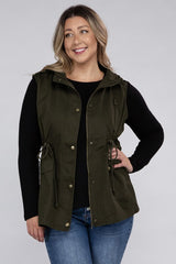 Plus Drawstring Waist Military Hoodie Vest king-general-store-5710.myshopify.com