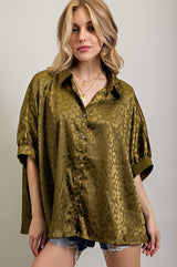 Light Satin Print Button Down Shirt