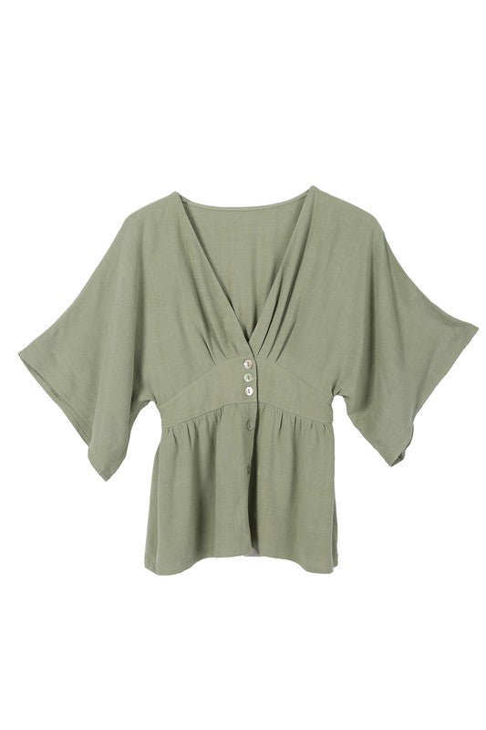 Sage Deep V-Neck Button Down Top king-general-store-5710.myshopify.com