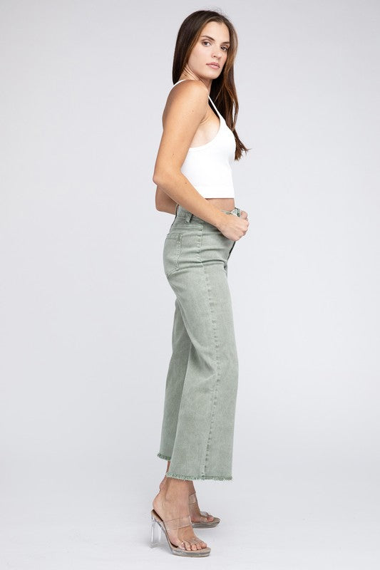 Acid Wash Frayed Cutoff Hem Straight Wide Pants king-general-store-5710.myshopify.com