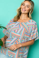 MULTI GEO PRINT WOVEN KIMONO TOP