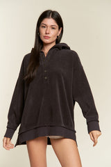 Long Sleeve Button Down Ribbed Hooded Sweatshirt king-general-store-5710.myshopify.com