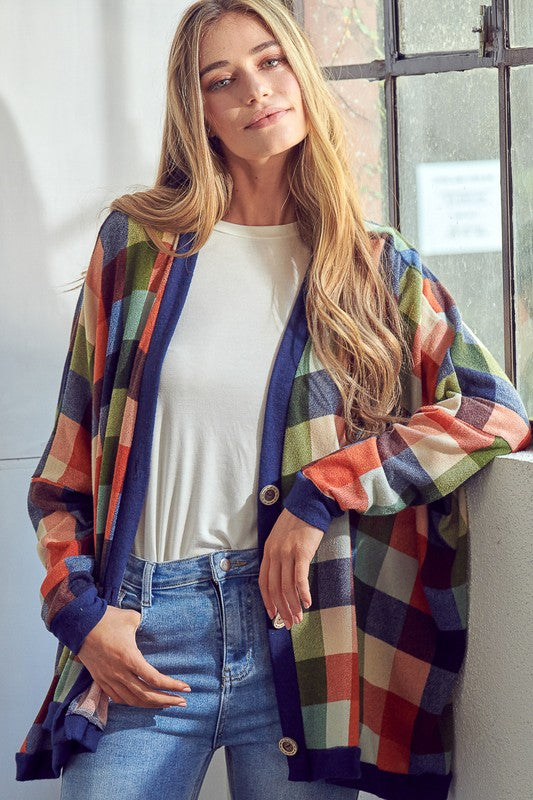 PLAID BUTTONDOWN BOXY CARDIGAN