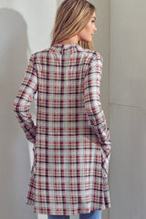 Plaid Long Sleeve Side Pockets Cardigan