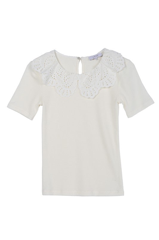 Ivory Short Sleeve crochet Top king-general-store-5710.myshopify.com