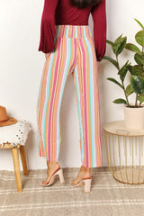 Double Take Striped Smocked Waist Pants with Pockets