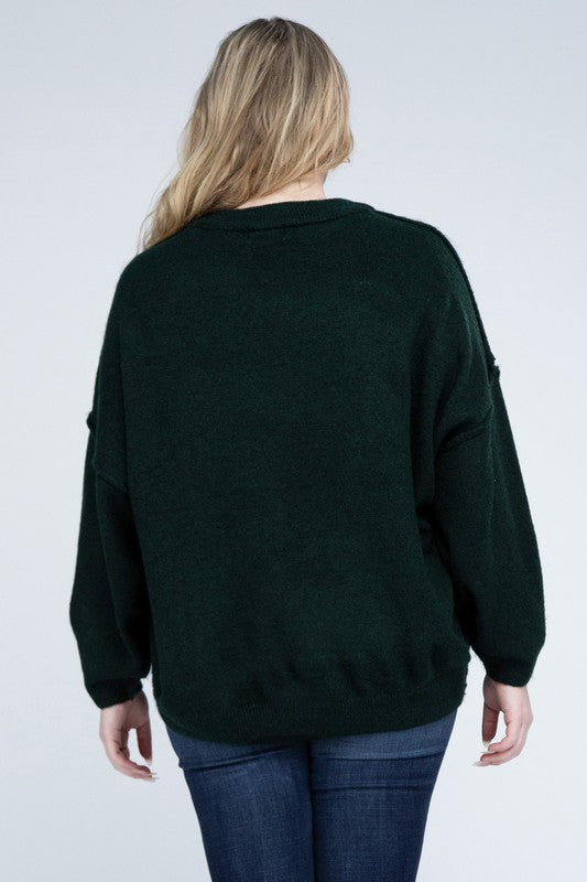 Plus Oversized Round Neck Raw Seam Melange Sweater king-general-store-5710.myshopify.com