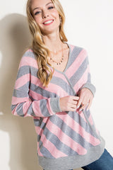 HACCI SLUB STRIPE V NECK TOP